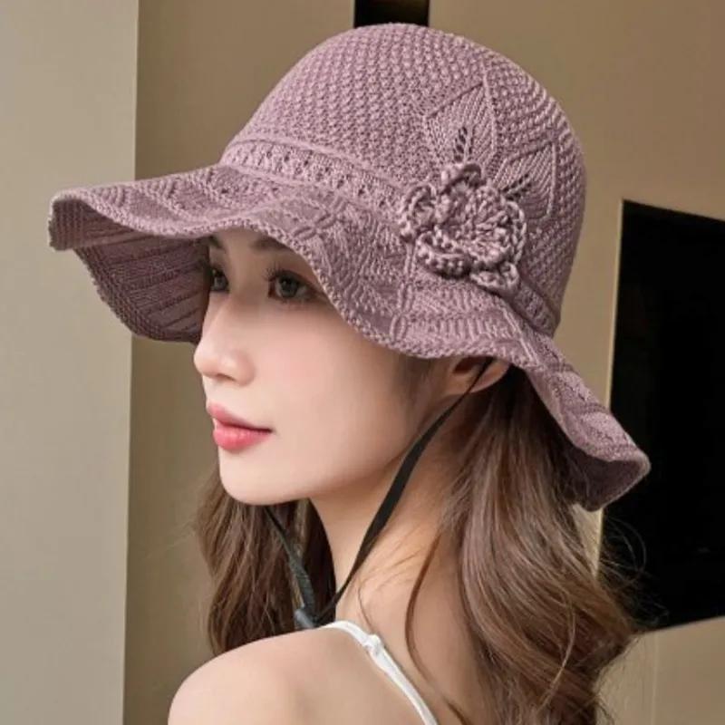 WTEMPO Washable Women Solid Color Casual Flower Hollow Out Sun Hats Versatile Outdoor Travel Sun Screen Hats