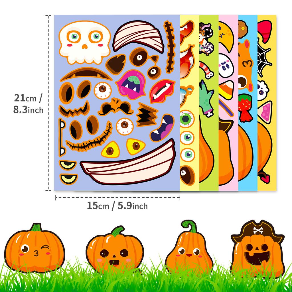 6 Photos/package Halloween Pumpkin Ghost Series Puzzle Stickers Children's Fun Puzzle Face Change Stickers