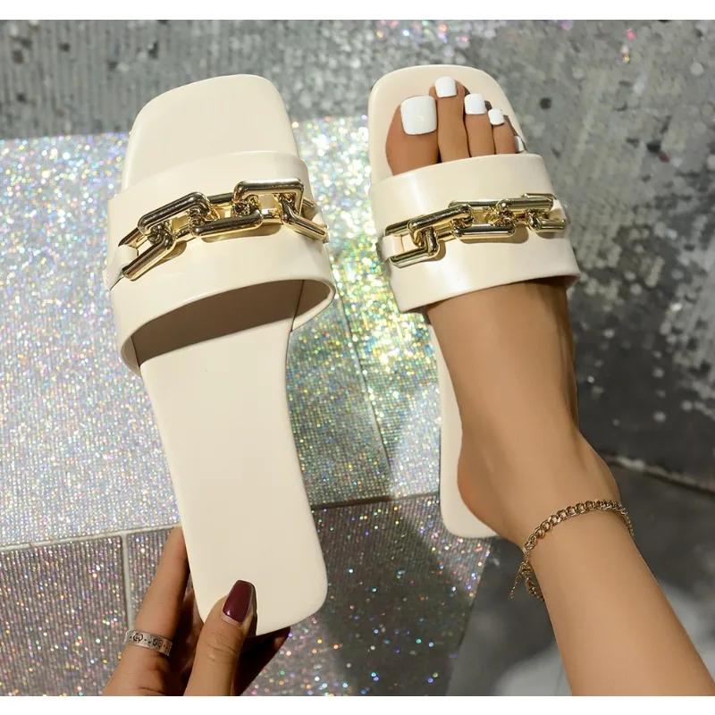 Новые модные женские тапочки с квадратным носком и цепочкой, сандалии, комплекты, туфли на плоской подошве и набор с сумкой, подходящая сумочка для женщин, роскошь