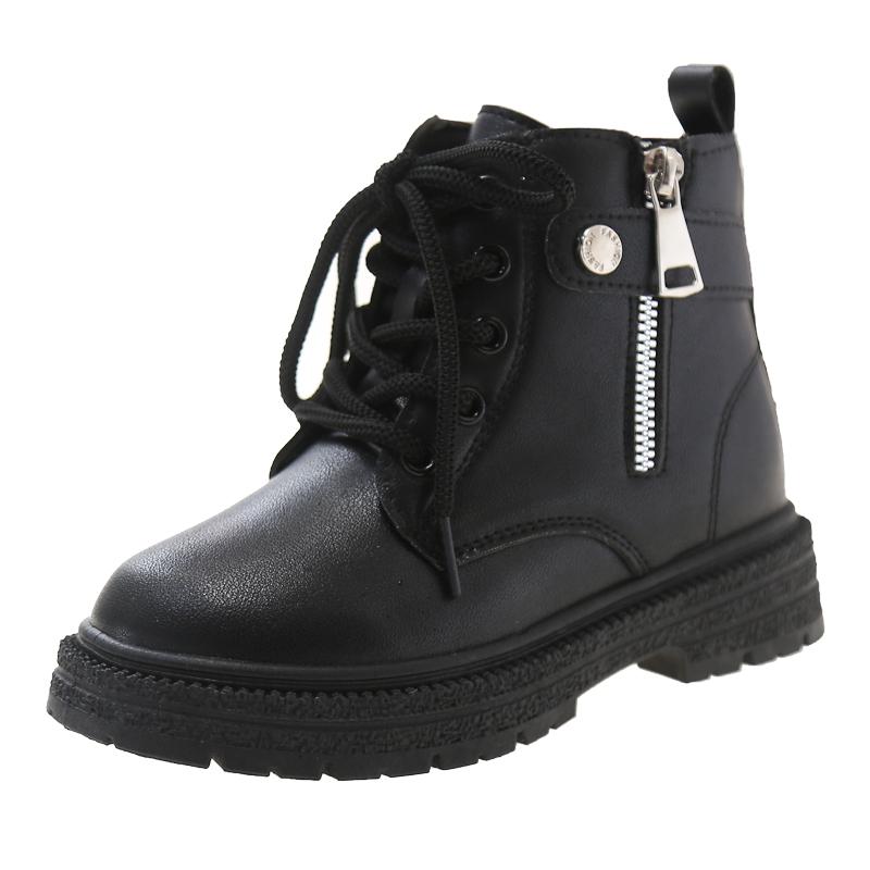 Девичьи ботильоны Весна Осень Дышащие Детские Модные Ботинки Детские Черные Кожаные Ботинки на Молнии Сбоку 2024 Новинка