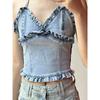 2025 Summer New Arrival Sexy Street Summer Standard Halter Lace-up Denim Camisole Top