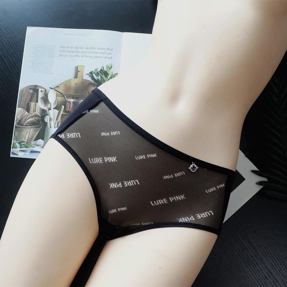 Letter-printed Girls Sexy Breathable Mesh Panties Women's Underwear Mid-waist Air Drying Briefs for Women