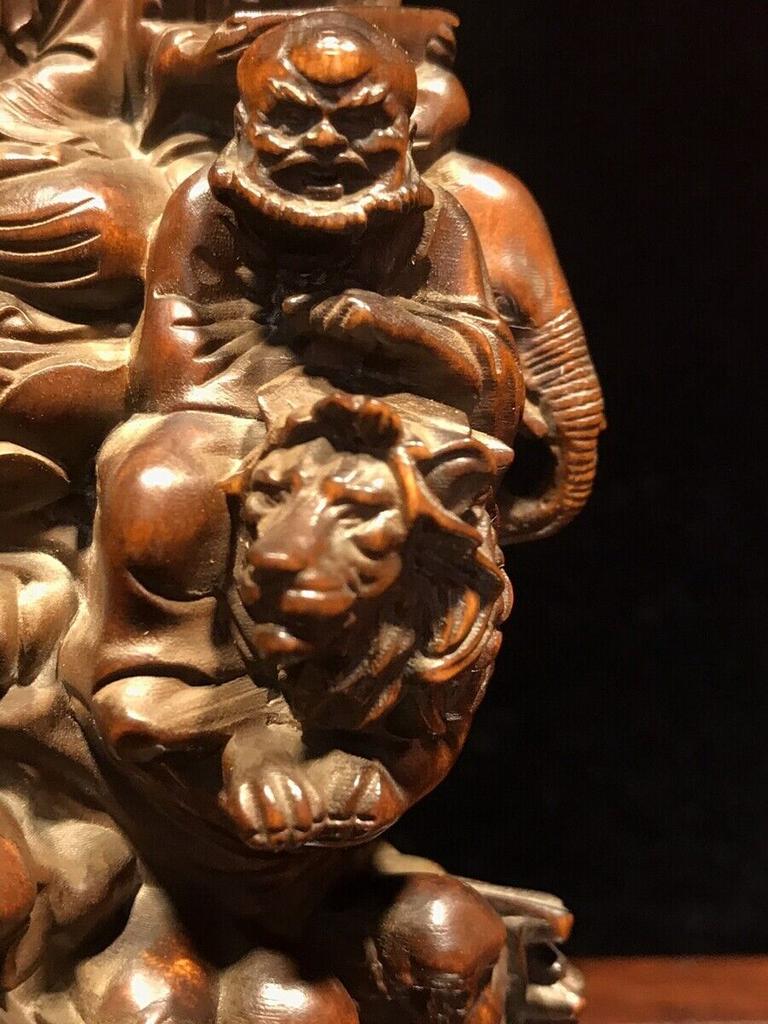 Vintage Antique Wooden Buddha Statue Wood Carved Arhat 18 Buddhist Saints Decor