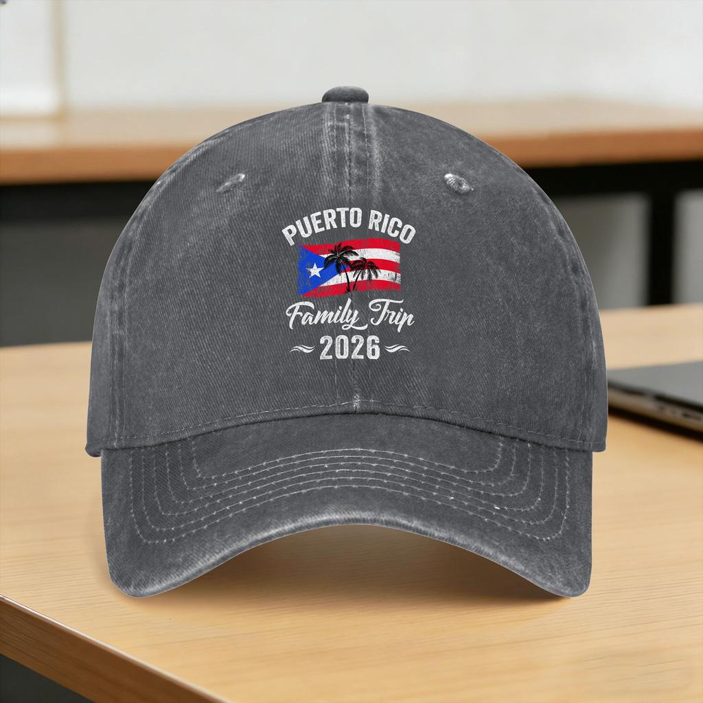 Puerto Rico Family Trip  Vacation Washed Baseball Cap  yk Funny Sun Trucker Hat Spring Unisex Unisex Hunting Snapback Cap