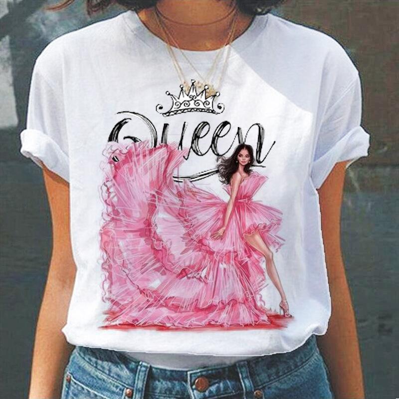 Summer Round Neck 3D Queen Pattern Print Top Fashionable Casual Short Sleeved Women's T-shirts