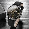 3pcs/set Men's Handsome Leather Watch Simple Roman Scale Three Eye Dial Men's Calendar Strap Quartz Combination Watch (No Box)