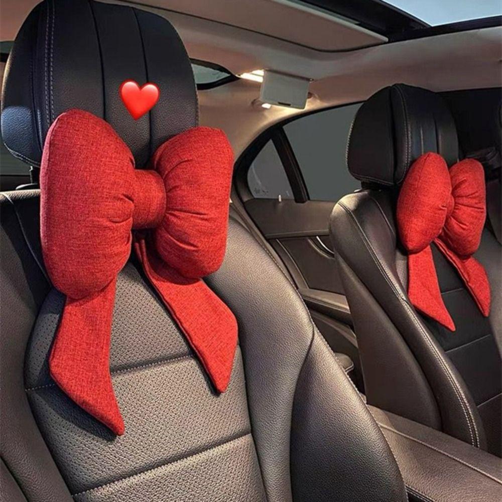 Ribbon Bow Ribbon Bow Car Neck Pillow Linen Linen Bow Car Headrest Car Seat