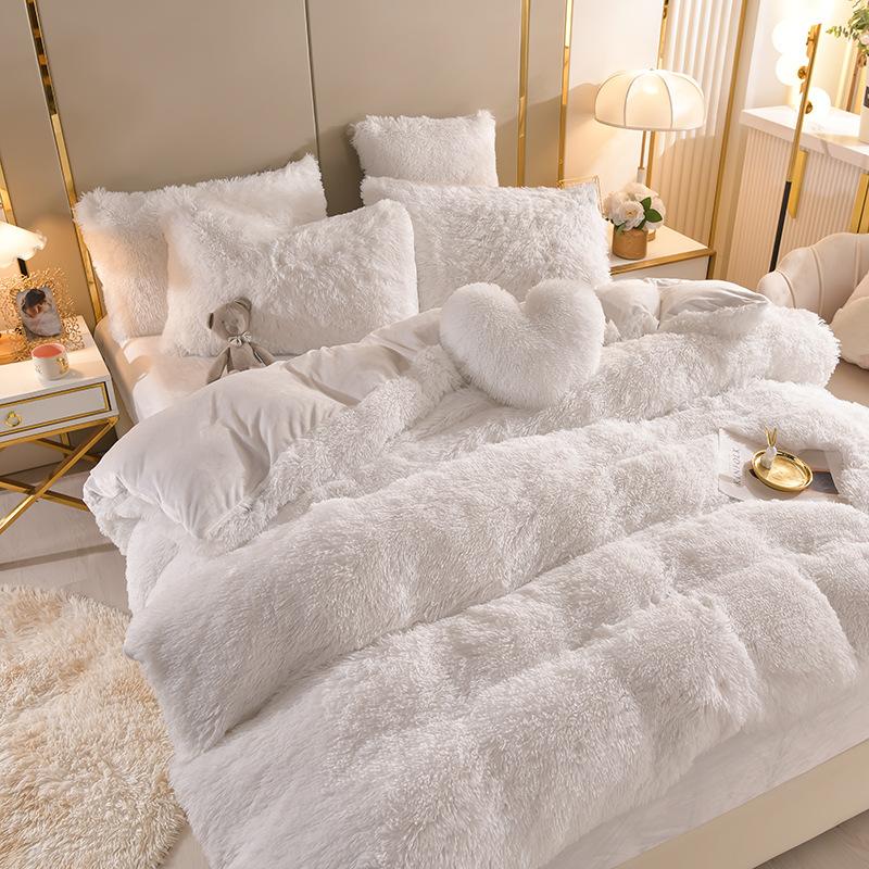Mink Velvet Four-piece Set Princess Style Thickened Rabbit Plush Four-piece Set Autumn and Winter Three-piece Set