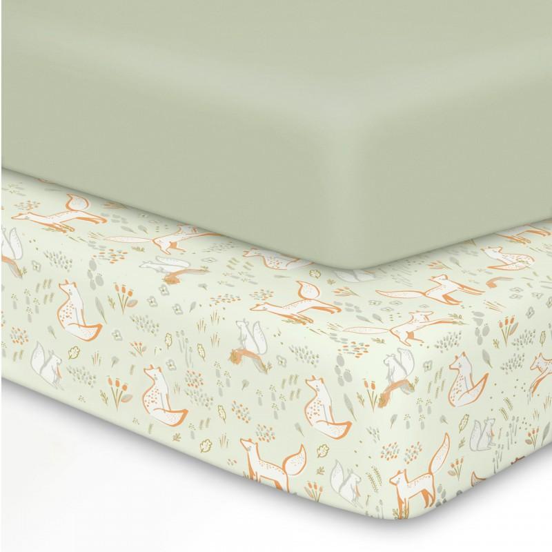 2-Piece Cotton Printed Crib Fitted Sheet Set Newborns 0-12 Months Breathable Soft Bedding