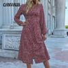 Весенне-осеннее женское платье Модные женские темпераментные однобортные платья с v-образным вырезом и длинными рукавами