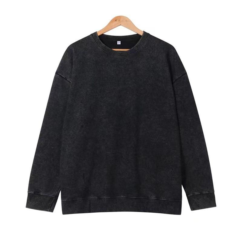 Mens Oversized Washed Cotton Crewneck Sweatshirt Loose Fit Streetwear Fall Winter Casual Top