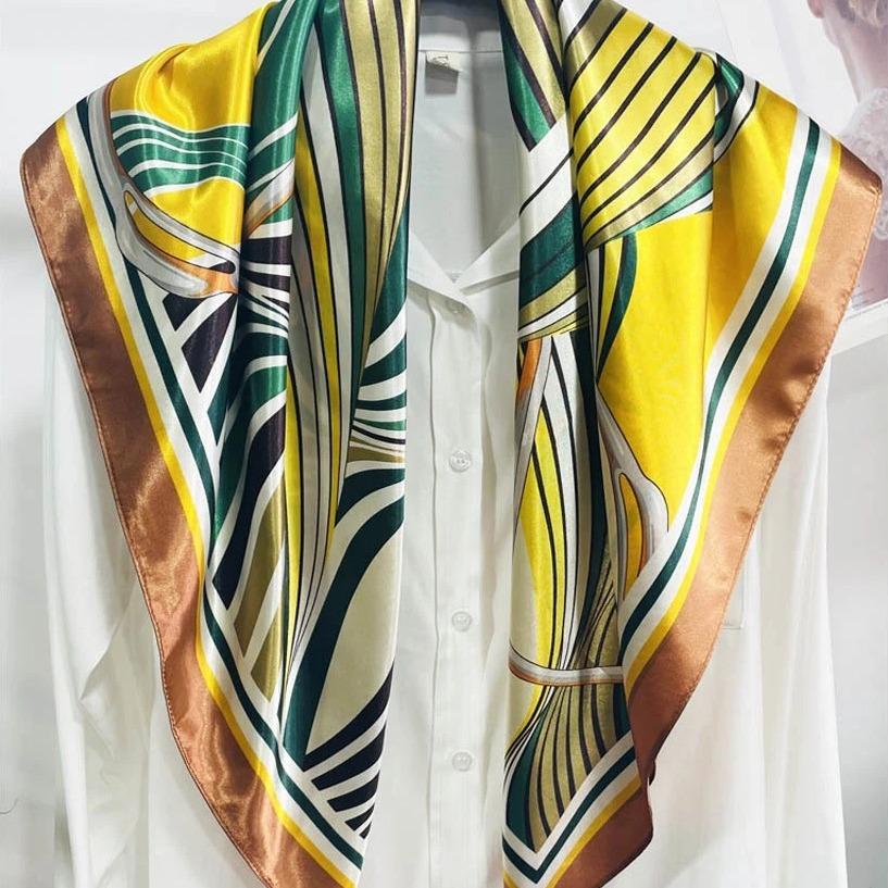 90*90cm Luxury Brand Women Silk Scarfs Stripe Design Square Scarves Spring Summer Shawls For Ladies
