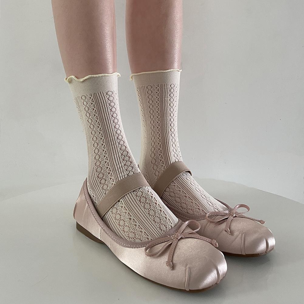 Полые женские носки, хлопковые бархатные мягкие летние тонкие дышащие длинные носки в японском стиле, милые кавайные носки принцессы Харадзюку