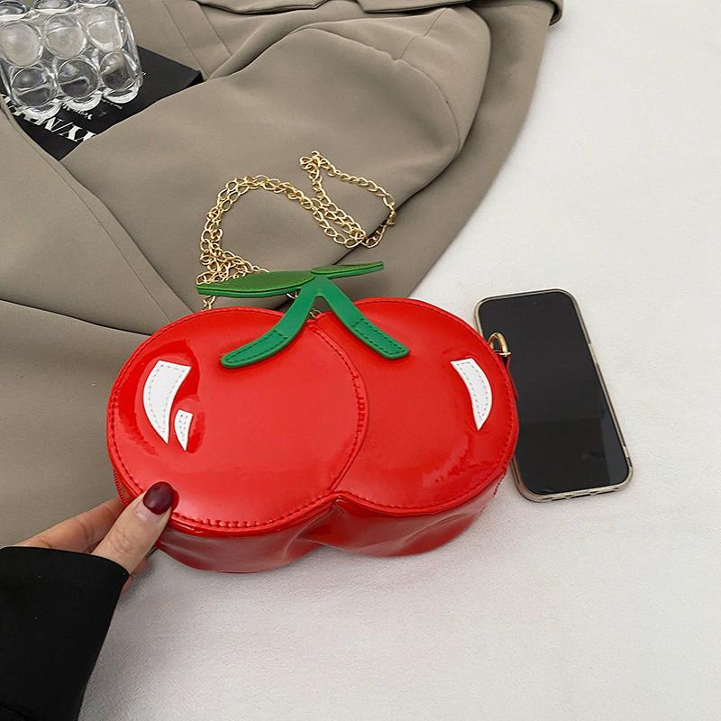 Women's Funny Cherry Shape Shoulder Crossbody Bag Cute Personalized Chain Design Small Purse and Handbag CLE