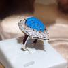 Simulated Sea Blue Topaz Stone Full Diamond High End Temperament Open Mouth Ring for Women
