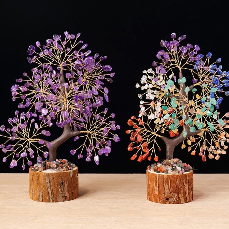 Crystal Tree Figurine Home Desktop Decors Lucky Ornament Handmade Bonsais Money Tree for Fengshui Enthusiasts Decoration
