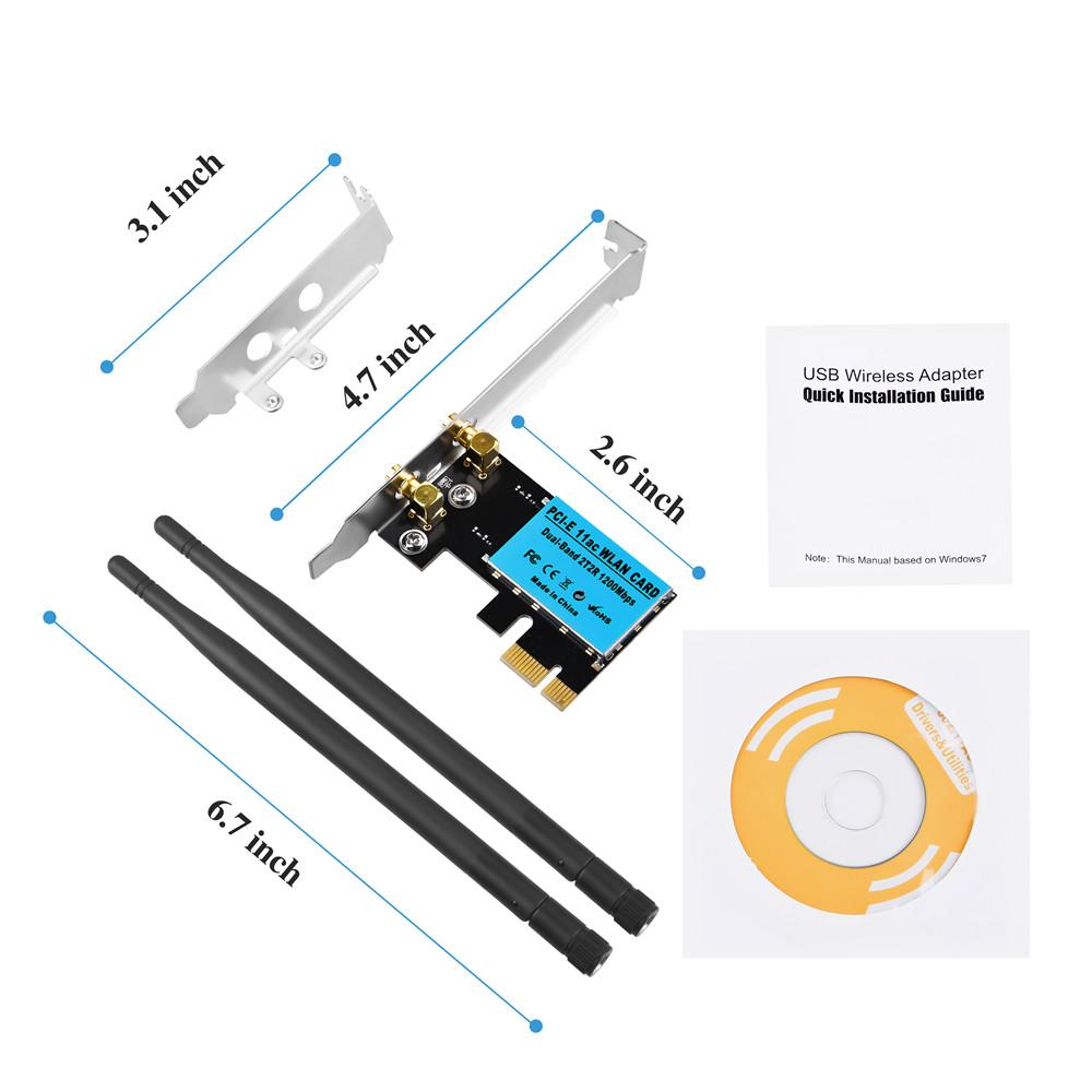 Двухдиапазонная беспроводная карта WiFi 2,4 ГГц/5 ГГц 1200 Мбит/с PCI-E сетевой адаптер для настольного компьютера