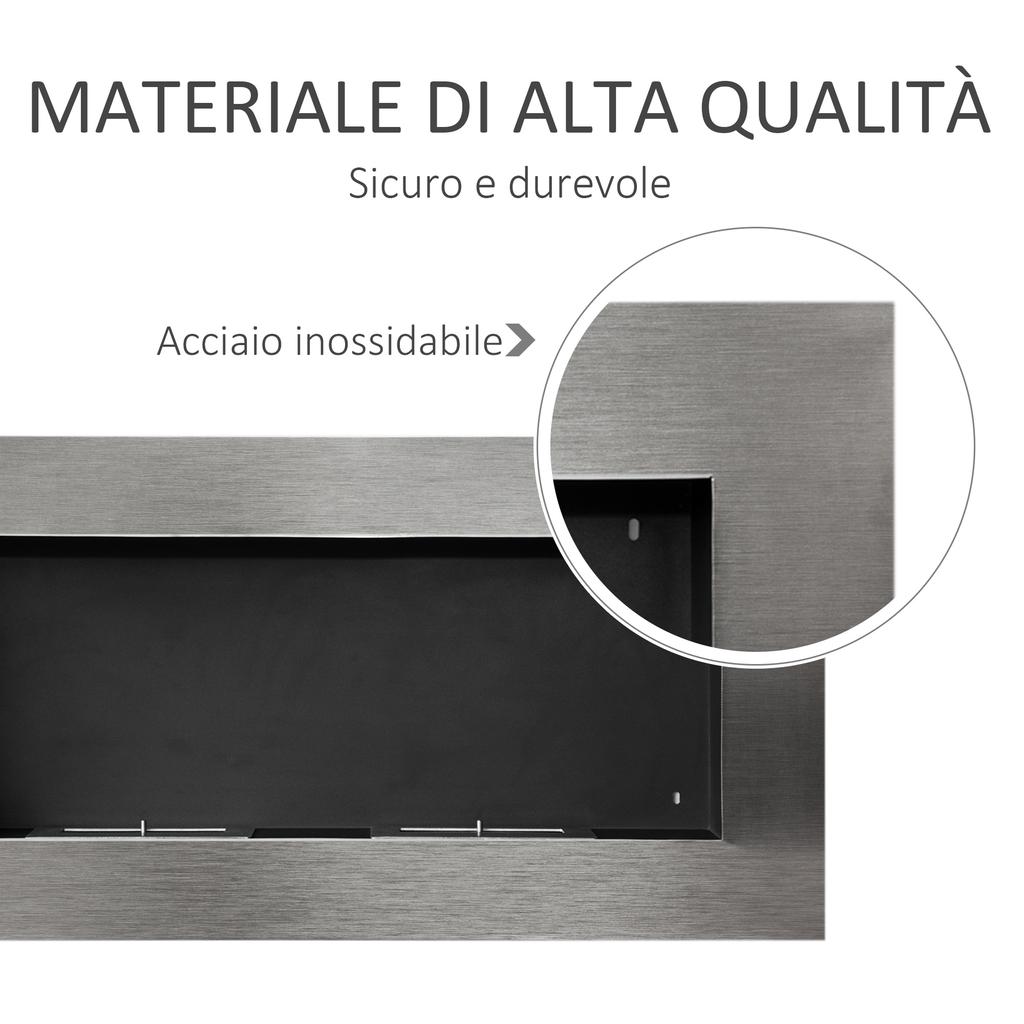 Wall-mounted bioethanol fireplace made of stainless steel with two burners 0.9LT 110 x 54 x 14cm