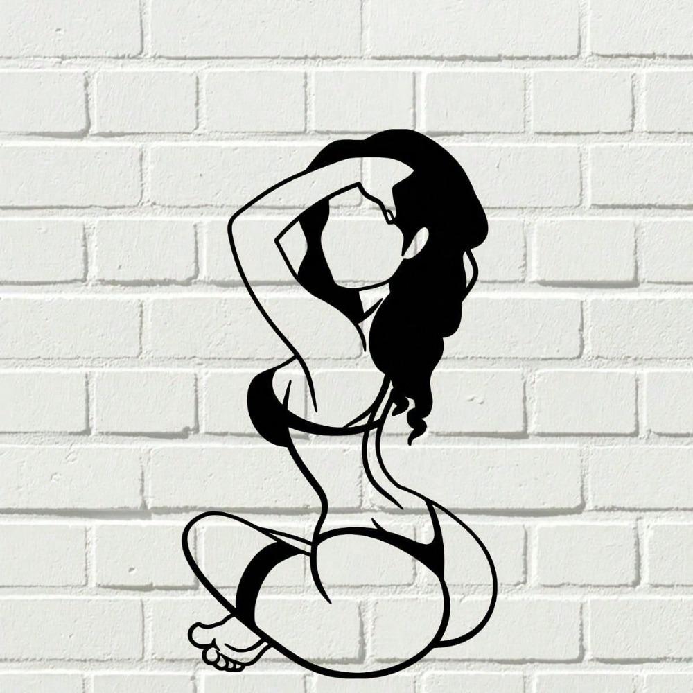 1 часть металлической настенной декоративной картины - абстрактный силуэт женщины в бикини в черно-белом цвете