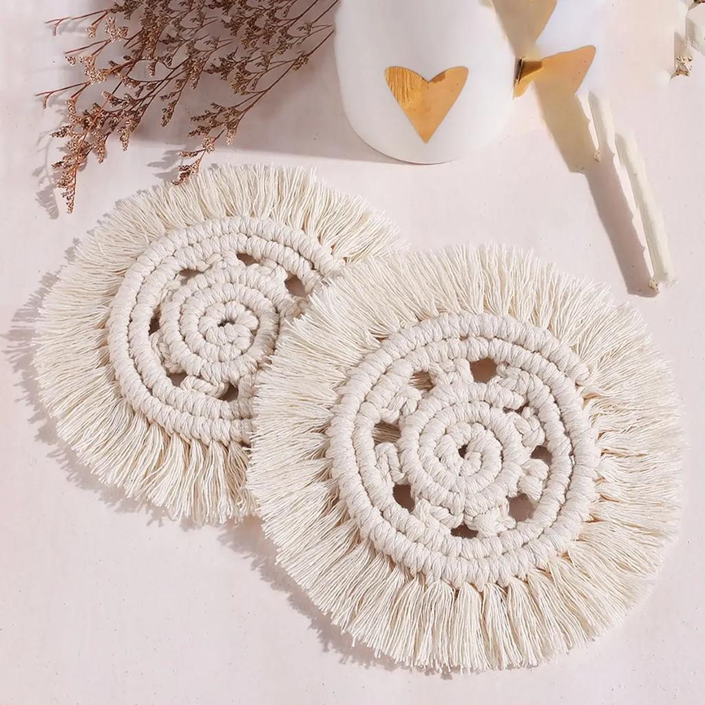 1 шт./2 шт. - Круглая плетеная подставка с кисточкой, Плейсмат ручной работы, Подставка под чашку, Нескользящий коврик для чашки, Кофейная подкладка, Декор стола для использования в ресторане