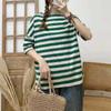 Повседневные полосатые женские топы, летние свободные женские футболки с круглым вырезом и коротким рукавом, простой пуловер