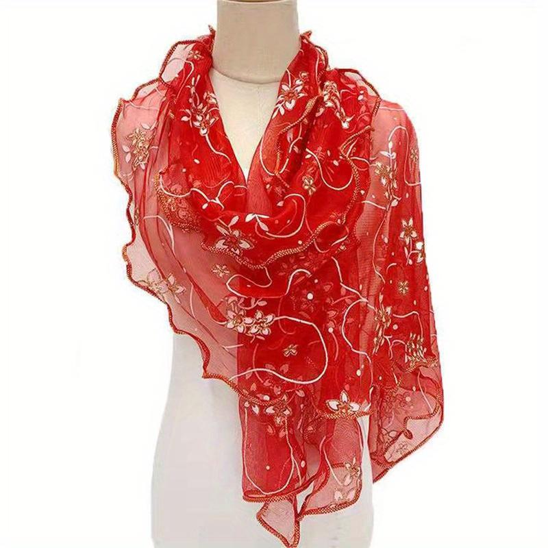 Ruffles Flower Embroidery Scarf Elegant Solid Color Breathable Shawl Women Head Wrap Outdoor Windproof Hijab Turban Travel Beach Towel