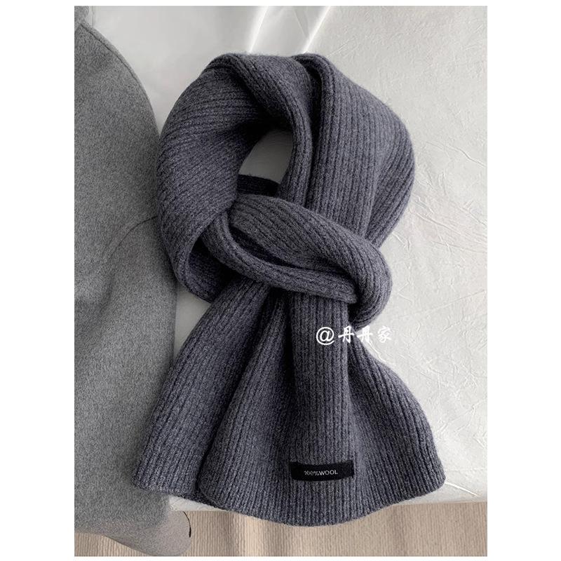 High Quality Grey 100% Pure Wool Selected Australian Solid Scarf Women Men Knitted Warm Wool Muffler Female Male Winter Fall