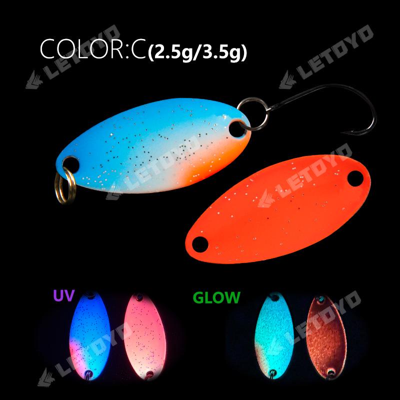 LETOYO UV Glow Sequin Lure: 2.5g & 3.5g Spoon Copper Bait for Long Cast Trout & Mackerel Fishing.