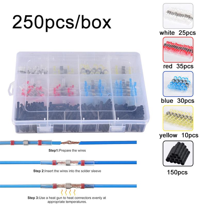10 ~ 250 шт. соединители для проводов с припоем, водонепроницаемые термоусадочные стыковые соединители, клеммы для электрических проводов, изолированные стыковые соединения