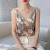 Женская шелковая майка с принтом 24 года - Топ из сатина и шелка тутового дерева с круглым и V-образным вырезом для многослойности в летнем костюме