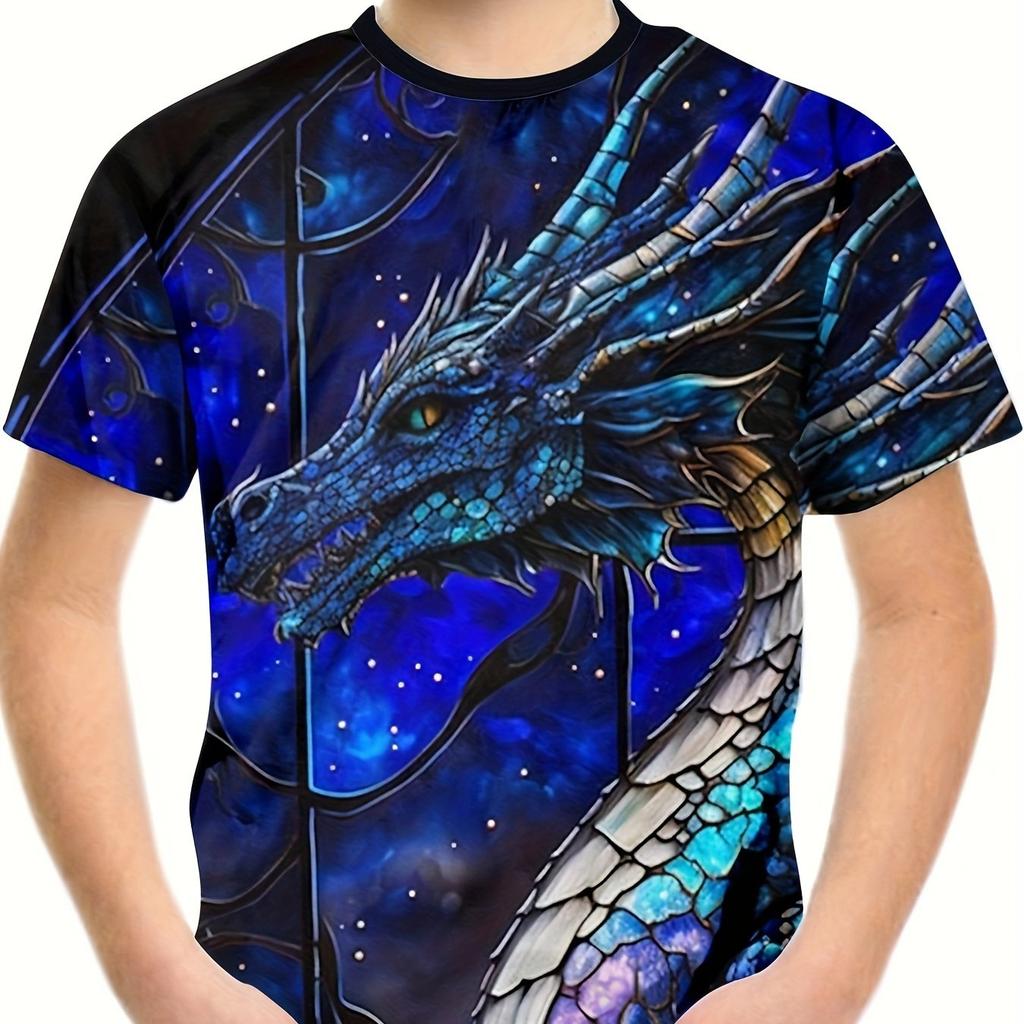 Детская одежда Футболки для мальчиков Детская футболка с коротким рукавом Стильный 3D-принт дракона Графи Повседневная летняя одежда для девочек Топы