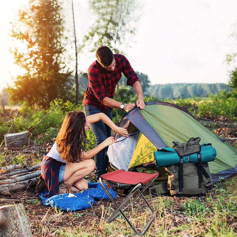 Складной походный табурет, портативный складной табурет высотой 16 дюймов из алюминиевого сплава, легкий табурет с сиденьем, красный складной табурет с сумкой для переноски для рыбалки на открытом воздухе