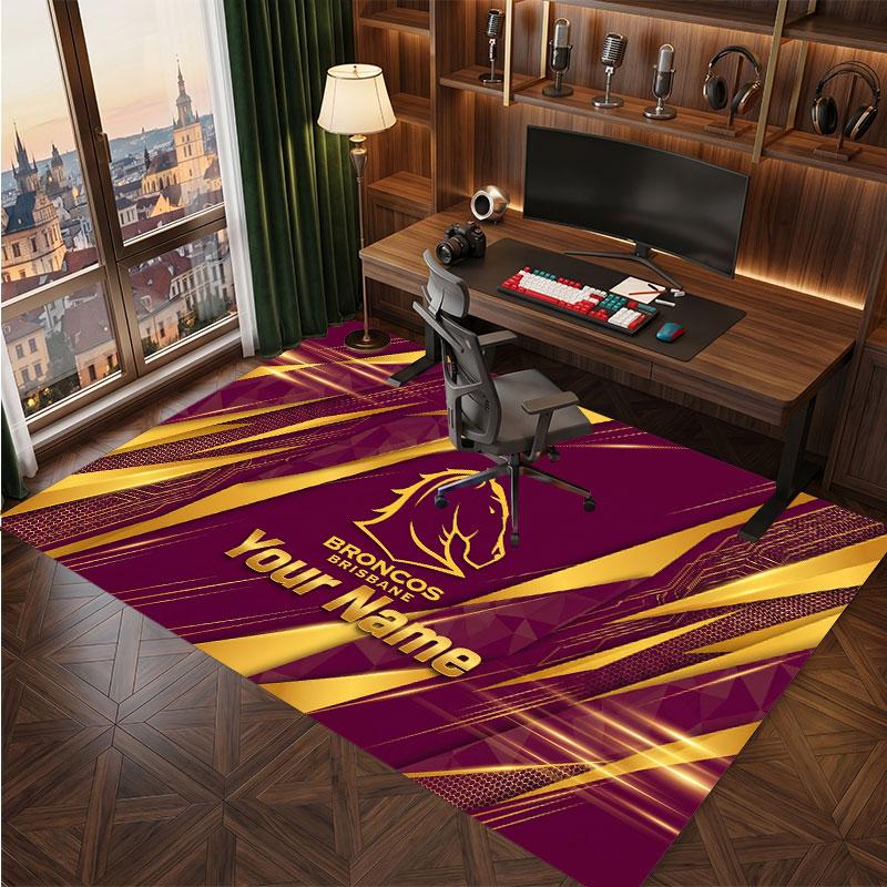 Brisbane Broncos Personalized Crystal Velvet Carpet, Customized Name Text Soft Anti‑Slip Rug for Living Room Bedroom