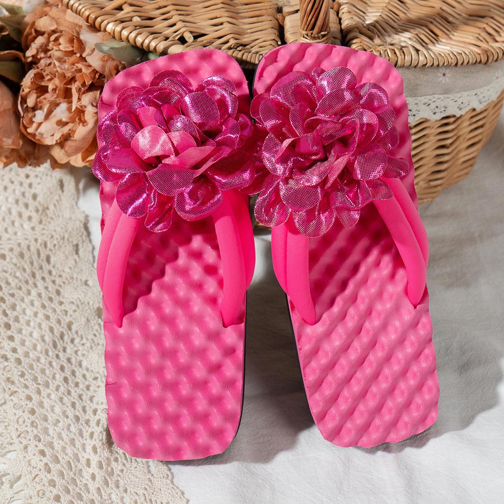 Европейские и американские женские летние шлепанцы с цветочным декором Macaron Dazzle Color Flat Bottom Beach Slippers Breathable