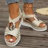 Women's Solid Color Wedge Sandals Buckle Design Platform Ankle Strap Casual Shoes Versatile Summer Walking Shoes