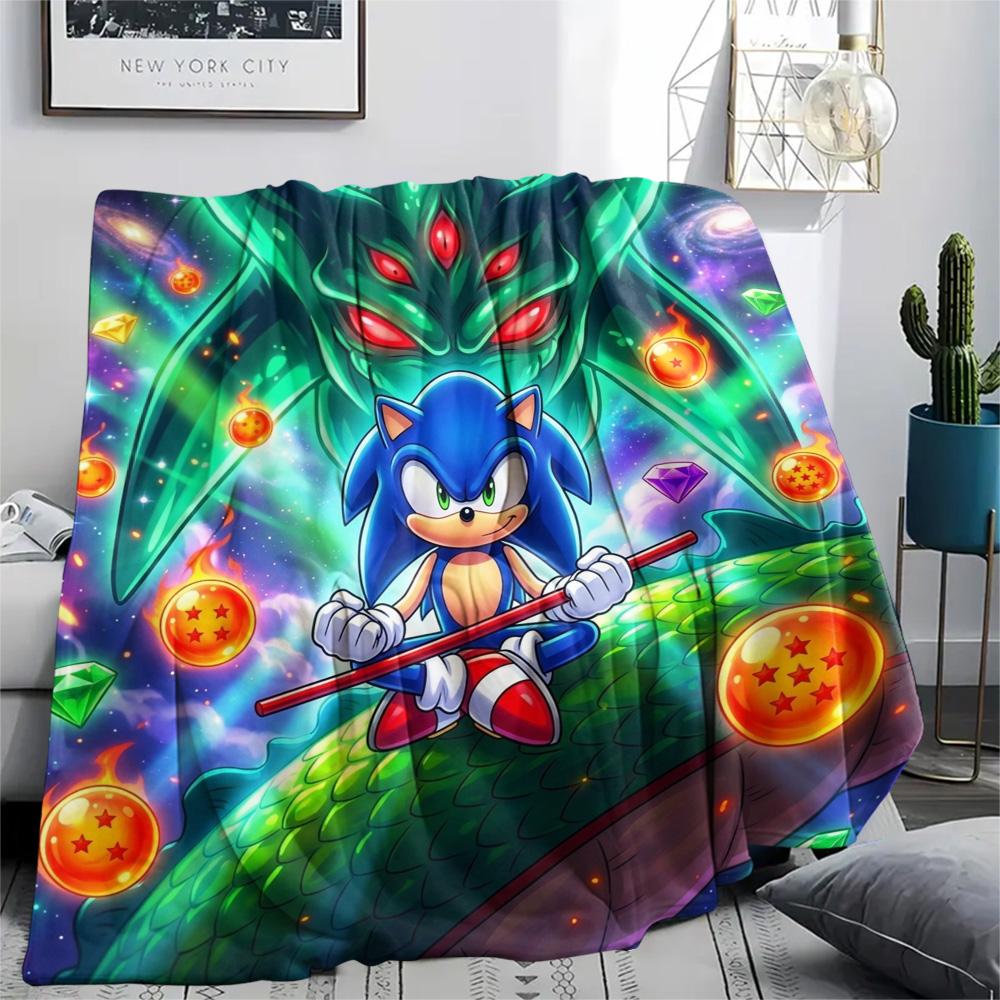 Hedgehog Sonic Print Flannel Blanket, Ultra Soft High Quality All Seasons Warm Throw, Home Decor Cozy Blanket, Perfect Christmas Gift