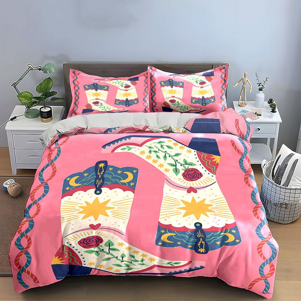 Floral Cowboy Boots Design Bedding Duvet Cover Set Duvet Cover Pillowcases (1*Duvet Cover 2*Pillowcases, without duvet insert)
