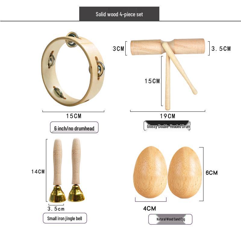 Детские музыкальные инструменты Орфа: Треугольник, Кастаньеты, Маракасы, Бубен, Деревянные бруски, Тарелки