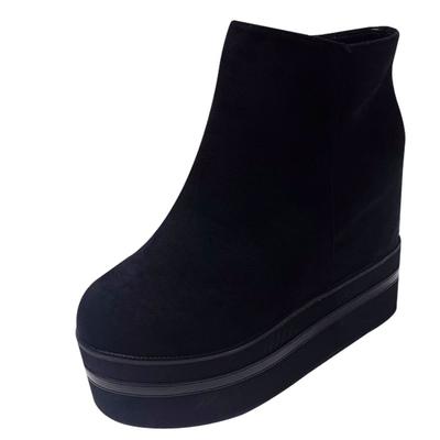 Мода весна осень толстая подошва короткие сапоги женские платформа танкетка каблуки женские ботильоны увеличивающие рост флок молния