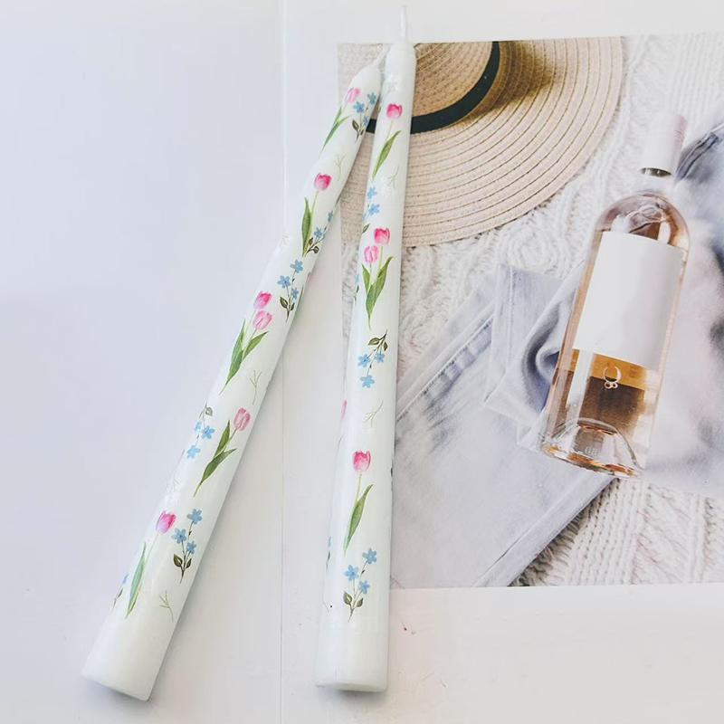 2 шт./коробка печатных свечей свадебные украшения бездымные свечи во французском стиле длинная элегантная свеча 25 см