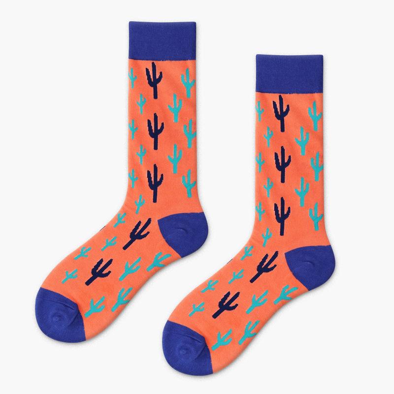Хлопковые носки Crew Happy Socks Мужские Женские Британский стиль Повседневный Харадзюку Ананас арбуз кактус Мода Новинка Искусство Для пары Веселые