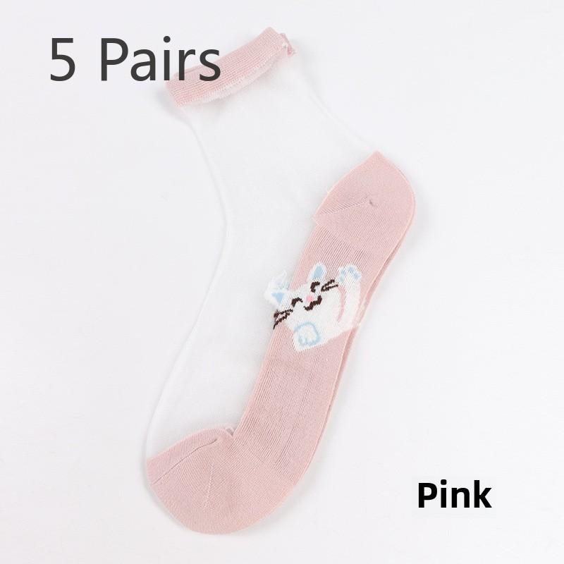 5 пар модных прозрачных женских носков, прозрачные шелковые женские носки с рисунком котенка и цветка, шелковые женские носки с кристаллами