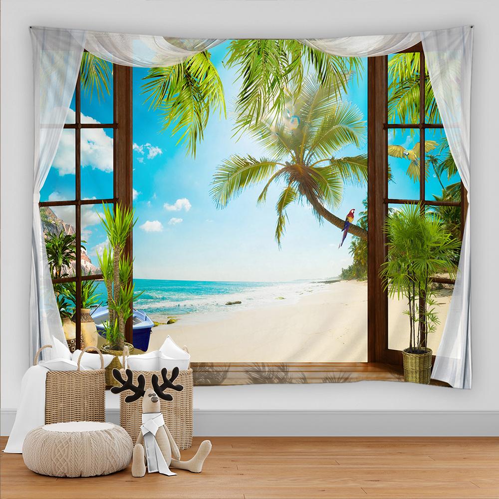 3D вид из окна, украшение, гобелен, настенный гобелен в стиле хиппи, декоративный гобелен в стиле бохо, настенный гобелен для спальни, общежития