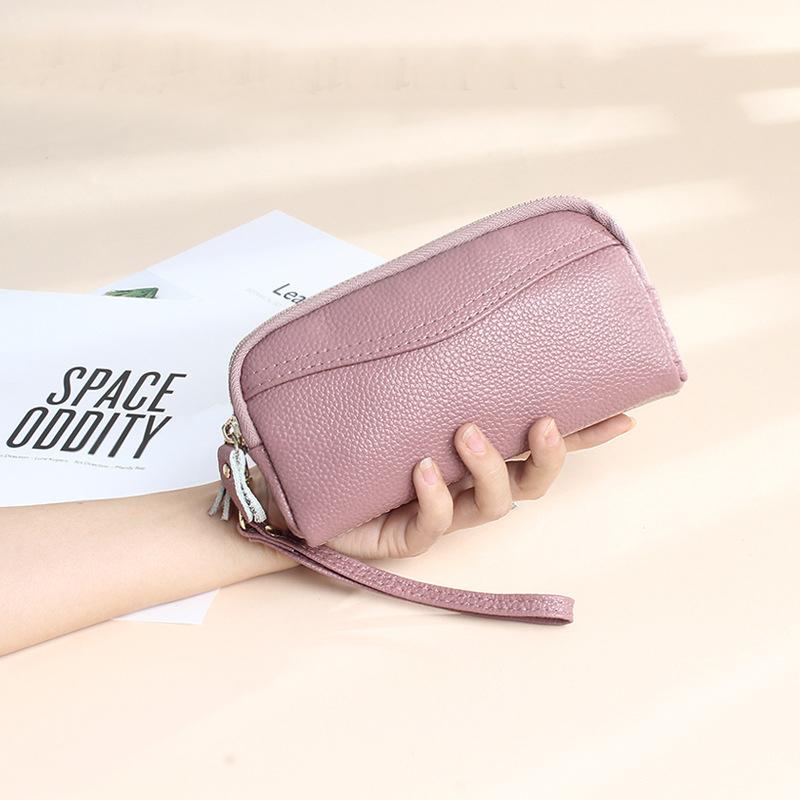 Женский кошелек из натуральной кожи с двойной молнией, клатч, кошелек для монет, большой емкости, женские кошельки, сумка для телефона