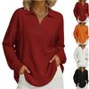 Women's V-neck Button-down  Knit Solid Color Loose Pullover Long-sleeved Top