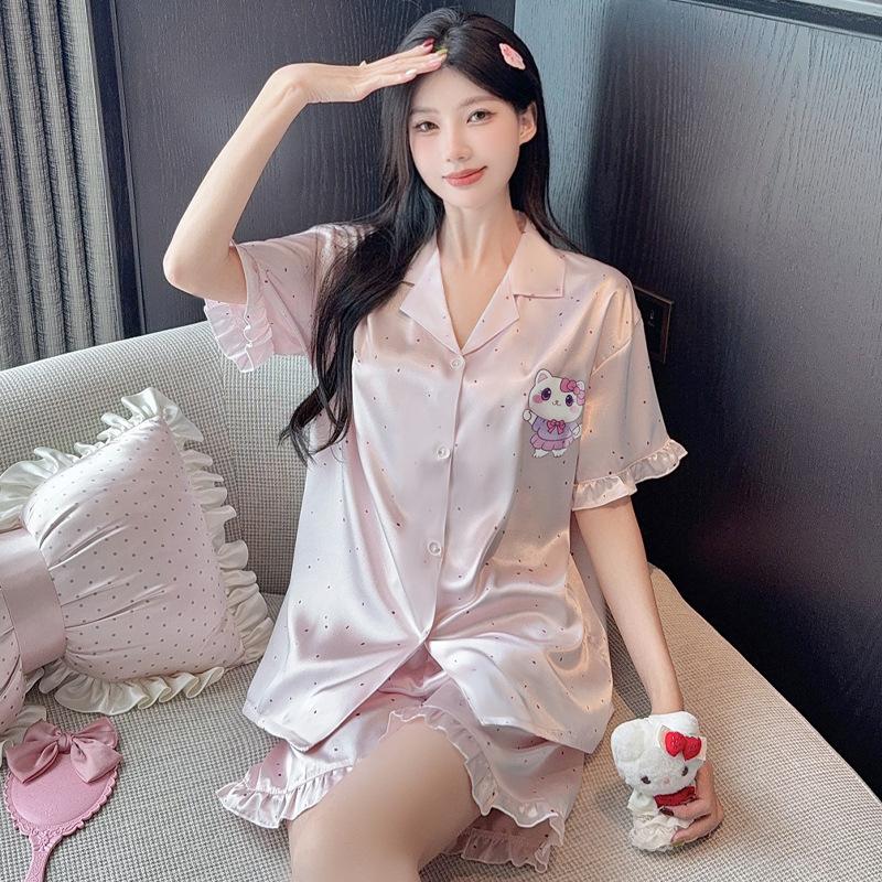High-end Chinese style ink painting ice silk short-sleeved cool pajamas women's summer loose and comfortable loungewear