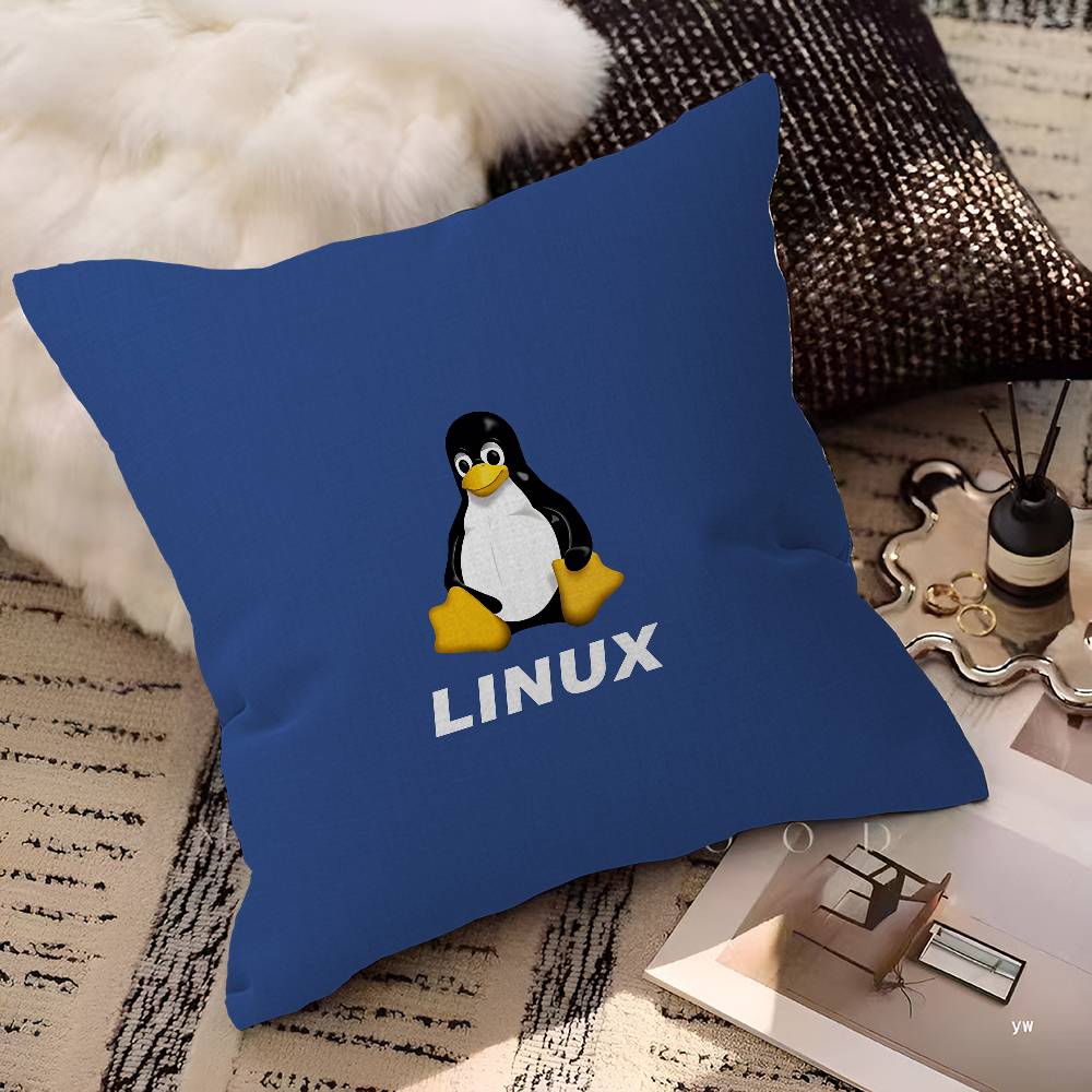 Подушка с принтом пингвина Tux из операционной системы Linux. Наволочка для спальни и гостиной. Декоративная наволочка для дивана.