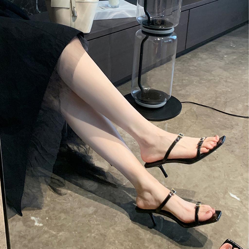 Fashion Silver Serpentine Buckle Belt Slippers Woman High Heels Stilleto Slides Shoes Ladies Narrow Band Sandalias Femme Party Flipflops