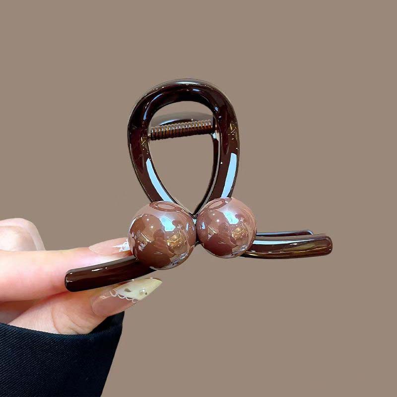 Vintage Coffee Round Bead Hair Claw for Women Girls Exquisite Plastic Shark Clip Big Hair Grab Headwear Jewelry Accessories