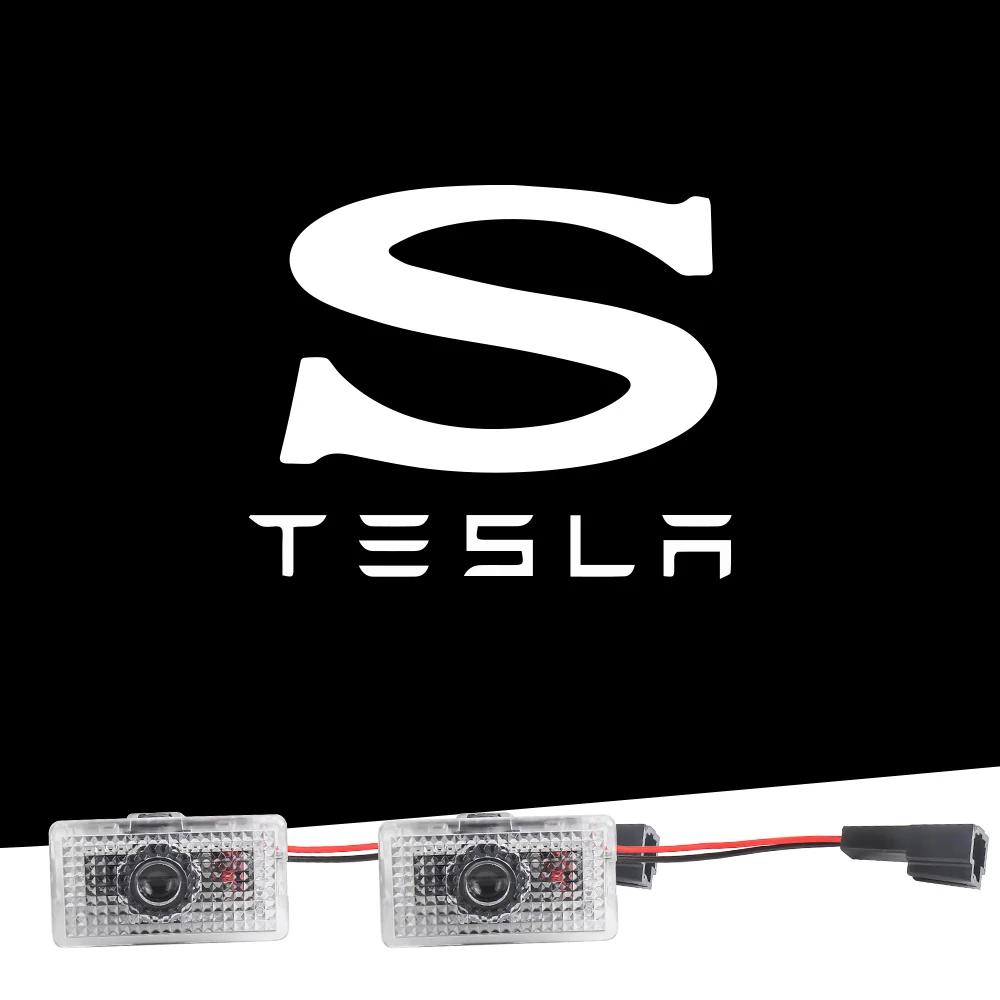 Автомобильная наклейка Tesla Для Tesla Model Y 3 S X Светодиодный проектор логотипа на дверь автомобиля подсветка в порог HD Приветственный свет 3D Лазерный свет теневого призрака
